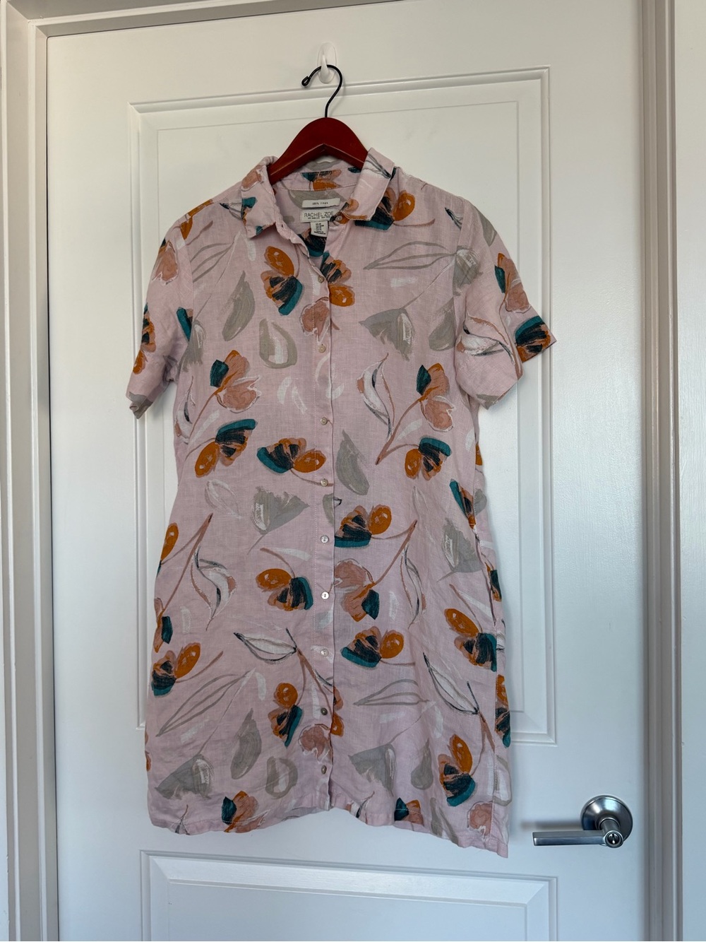 Rachel Zoe 100% Linen Shirt Dress Pearl Buttons Pockets Coastal Resort